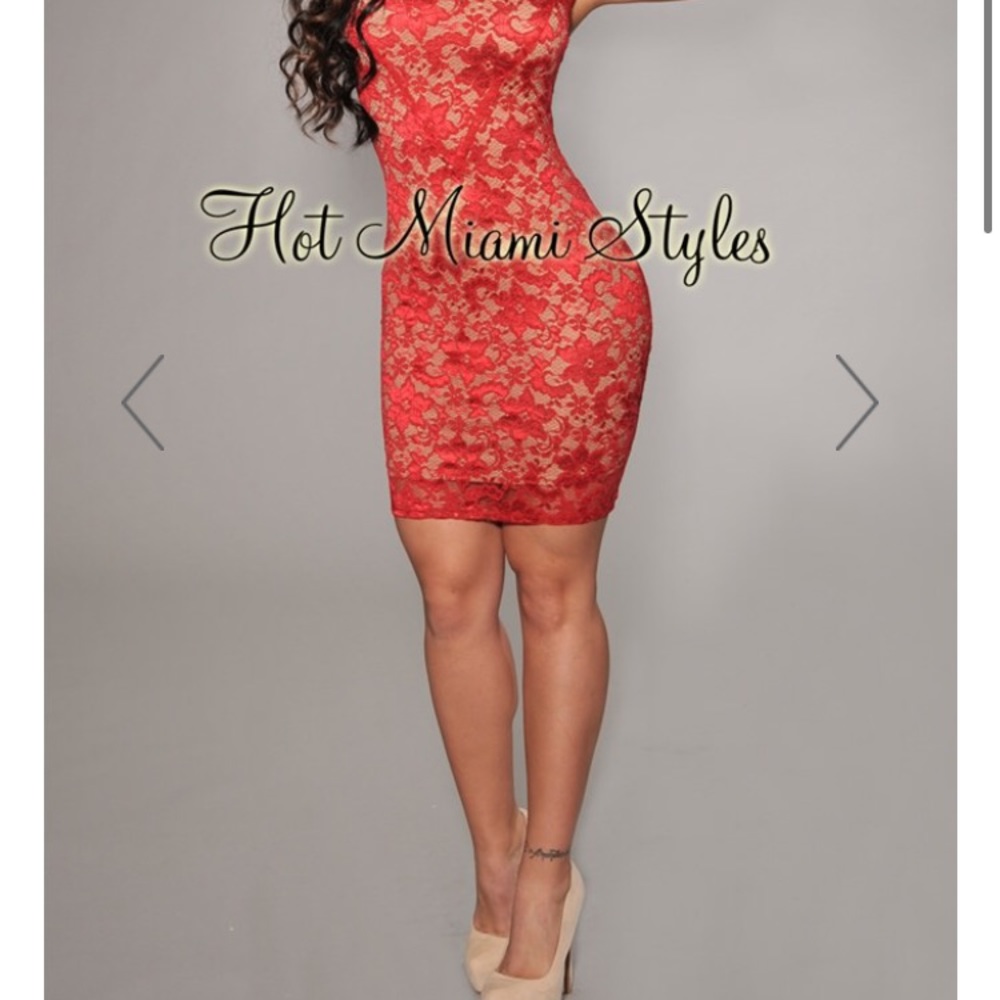 Sexy sexy lace red fitted midi dress